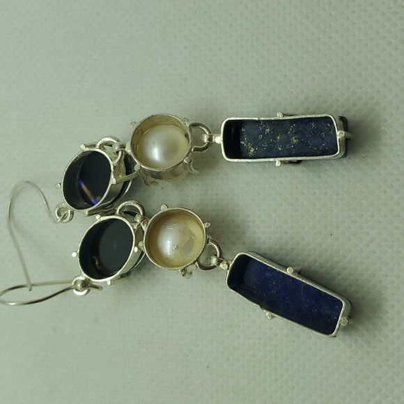 Nwot!! Lapis, River pearl, doublet opal earrings - Picture 6 of 7